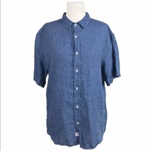 Frank & Eileen Large Italian Linen Button Up Short Sleeve Shirt Polka Dot Blue
